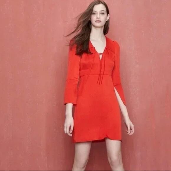 Maje Red Rahon Satin Mini Dress Size Small - Picture 1 of 12